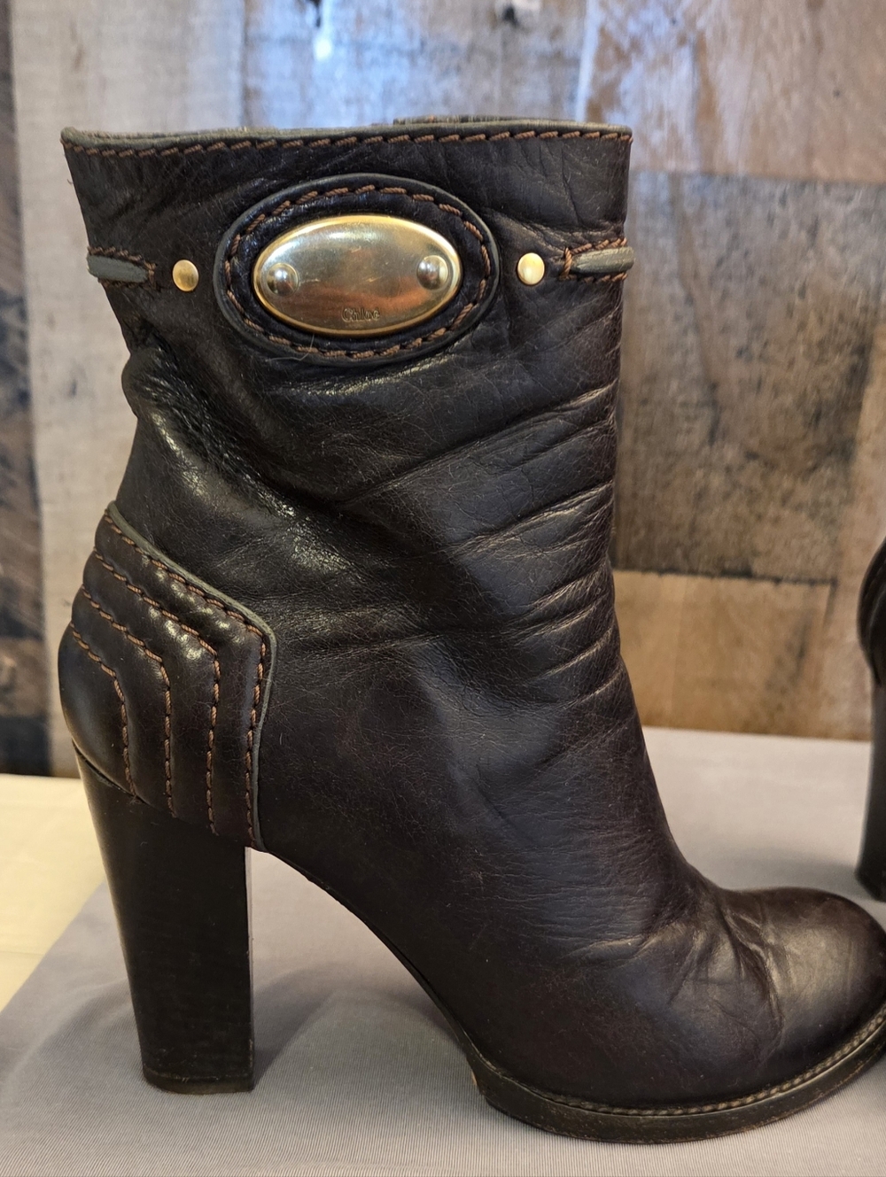 Chloe Tania Brown Leather Ankle Boots Size 7.5 - Picture 5 of 9